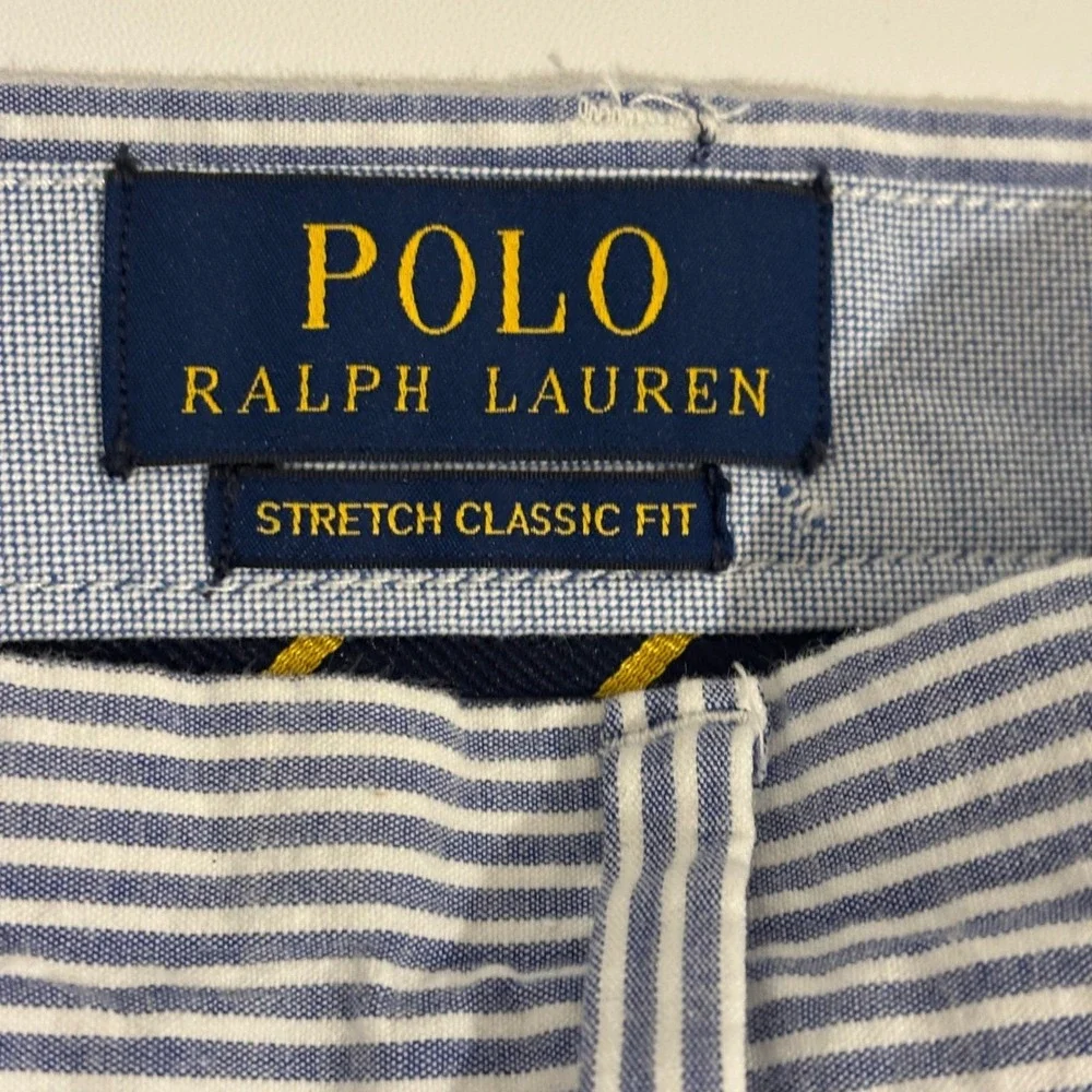 Polo Ralph Lauren Blue White Striped Shorts Men 40 Stretch Classic Seersucker